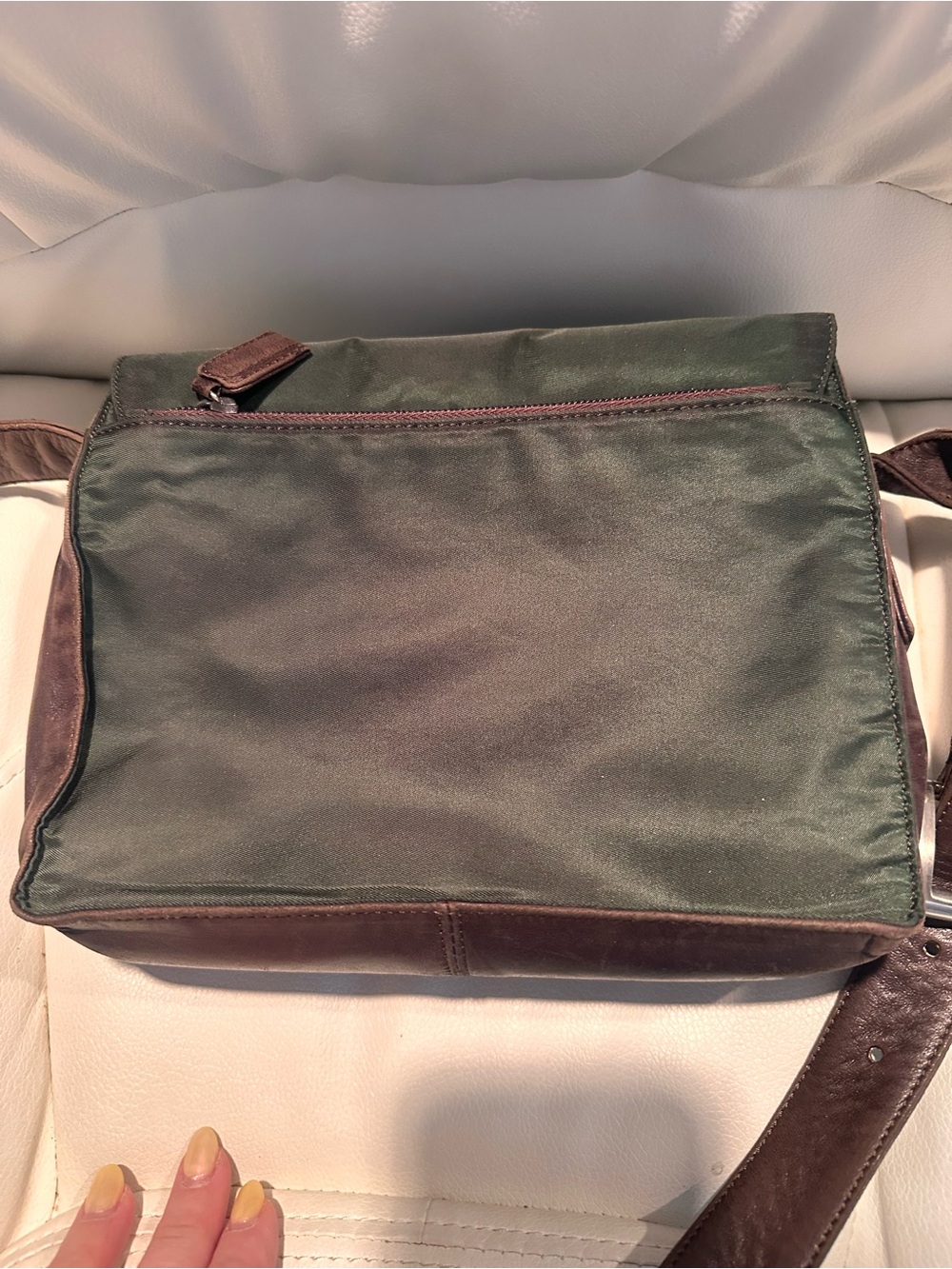 Prada Brown Leather & Green Nylon Messenger Bag - Picture 2 of 7